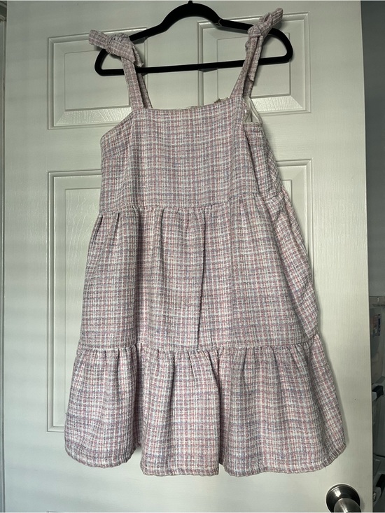 &merci Dresses & Skirts - Tiered Pink Plaid Mini Dress with Tie Straps | Size M